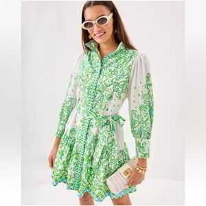 Lilly Pulitzer Drena Long Sleeve Belted Shirt Dress in Resort White Sol Mates